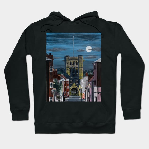 Norman Tower in the Moonlight Painting Hoodie by TomCrittenden